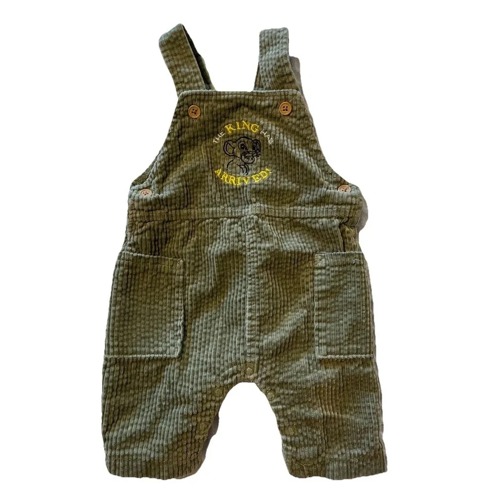 Boys Lion King SIMBA Disney Baby 3M   CORDUROY Overalls Green Embroidered